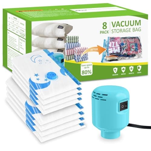 SZO Vacuum Storage Bags for Clothes with Electric Pump, 7-Pack(4 Jumbo, 3 Large), Vacuum Bags for Duvets, Mattresses, Blankets, Comforters, Pillows, Bedding, Travel, Moving, Space Saver Bags 80%