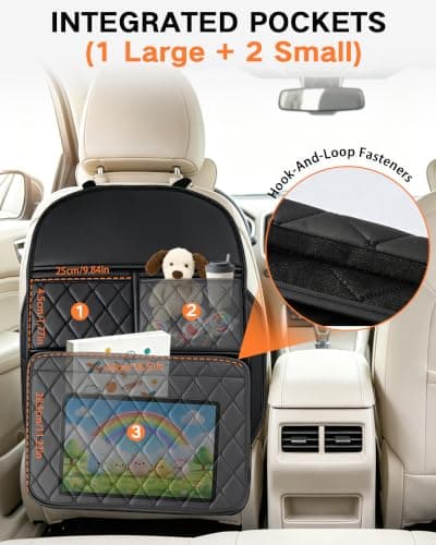 Leather Car Seat Organiser 2 Pack,Premium Back Seat Protector & Storage Net — view 4