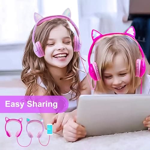 Olyre Kids Wired Headphones with Mic, LED Cat Ears Headset, Toddlers, Girls — view 3