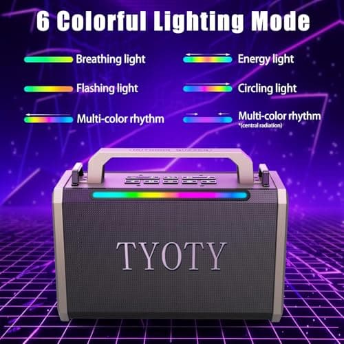 TYOTY Portable Bluetooth Speaker 80W Loud Wireless Outdoor Stereo Sound Deep Bass IPX5 Waterproof Big Powerful Large Party Speakers with Colorful LED Lights, USB for Home Travel Camping (Black) — view 5