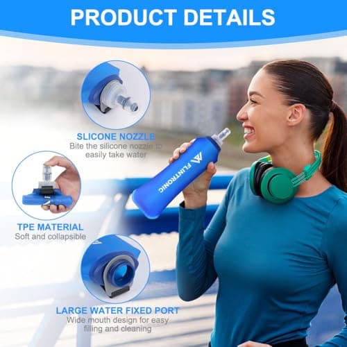 flintronic 2 Pcs Soft Flask, 500 ml/17oz TPU Foldable Running Water Bottle, Handheld Drinking Flask with Wrist Strap and Carabiner Clips, BPA-Free, BPA-Free, for Running, Cycling, Hiking, Marathon — view 3