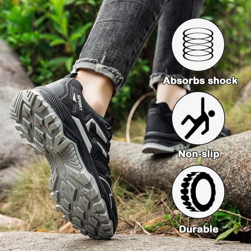 Mufanton Hiking Boots Mens Walking Boots Non-Slip Outdoor Mountain Trekking Shoes Lightweight Travelling Backpacking Camping Footwear Sneaker,Black Silver,EU44 — view 6