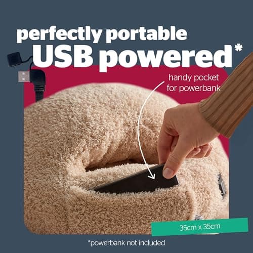 Silentnight Cosy Cuddles USB Heated Foot Warmer - Super Soft Teddy Boucle for Snuggly & Warm Feet - 3 Heat Settings Soothes Aches and Pains - Portable for Home, Camping & Traveling - Washable, Natural — view 3