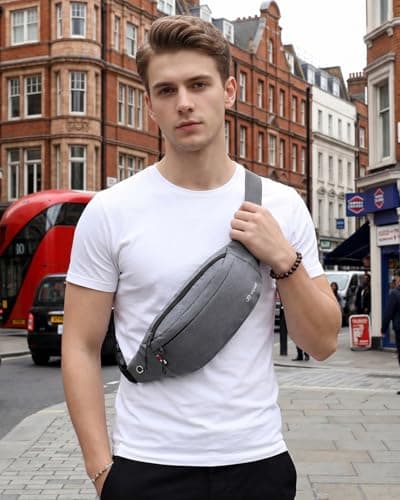 Bum Bag for Ladies Women Men Girls Bumbags Waist Fanny Pack with Headphone Jack and Adjustable Belt for Sport Running Hiking for Men Women (Grey) — view 2
