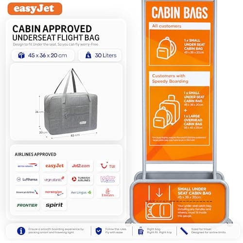 Beach Stone EasyJet Cabin Bag 45x36x20 – 25L Lightweight Duffle Holdall for Travel Gym Overnight Use - Airline Approved Underseat Hand Luggage for Men and Women (Grey) — view 2