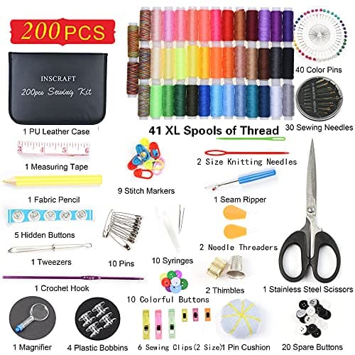 INSCRAFT Sewing Kit, 182 Pcs Sewing Accessories, with 38 XL Sewing Thread Spools, Suitable for Adults, Beginner, Emergency, DIY and Home Button Repair, Travel Needle and Thread Kit — view 2