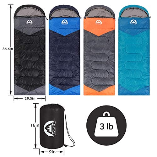Sleeping Bag 3 Seasons (Summer, Spring, Fall) Warm & Cool Weather - Lightweight,Waterproof Indoor & Outdoor Use for Kids, Teens & Adults for Camping Hiking, Backpacking and Survival (Black Grey) — view 3
