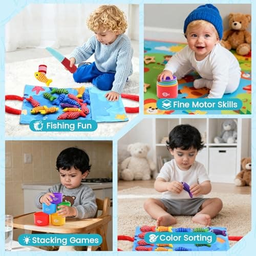 Baby Toys for 1 2 3 Year Old Boys Girls - Montessori Toys for 1 2 3 Year Old 10 in 1Multifunctional Fabric Fishing Game for Kids Toddler Baby Gifts Learning Birthday Xmas Stocking Fillers Easter Gifts — view 2