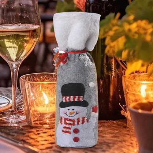 Quzente Christmas Fabric Wine Bags Reusable Drawstring Holiday Decoration — view 4