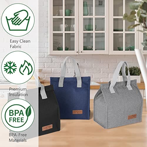 Vicloon Lunch Bags for Women Men, Portable Lunch Box Bag, Insulated Cooler Bag Thermal Leak-Proof Lunch Organizer, Thermal Cooler Bag for Work Outdoor School Travel (Grey) — view 6