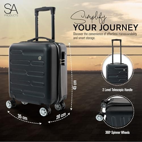 SA Products Cabin Suitcase - 34L Carry On Hard Shell Bag - 45x36x20 - Black — view 6