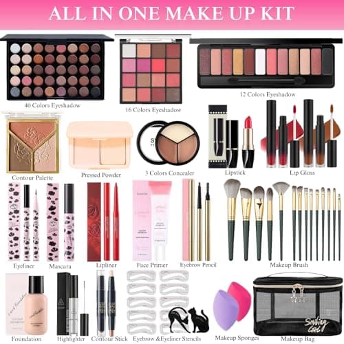 All-in-One Makeup Kit for Women, Complete Makeup Gift Set for Teen Girls, Essential Makeup Bundle with Eyeshadow Palette, Mascara, Contour, Lipstick, Cosmetic Brushes & Travel Bag — view 2