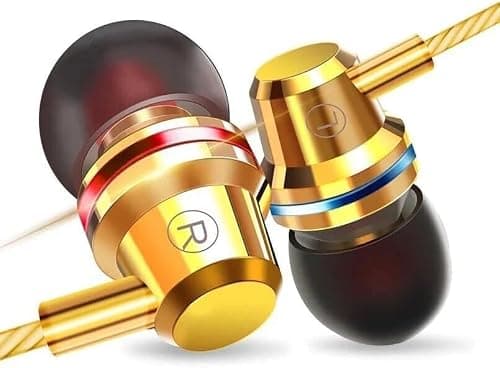 Earphones 3.5mm Aux Jack Wired In-Ear Headphones with Microphone, Strong Bass Soft Earbuds Tips Plug In Noise Cancelling Stereo Wired Earphones Compatible with I-Phone Samsung Android (Gold) — view 2