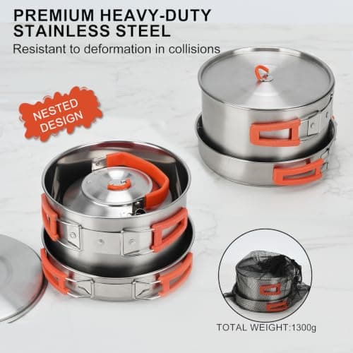 BSDLZCH 304 Stainless Steel Camping Cookware Set 3-6 People — view 4
