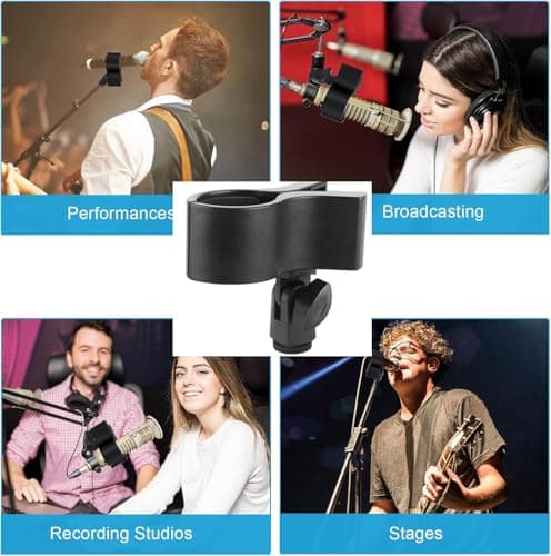 2 Pcs Adjustable Microphone Clip Holder for Mic Stand, Universal Mic Clamp with 5/8" to 3/8" Screw Adapter,for Concert Party Performance — view 2