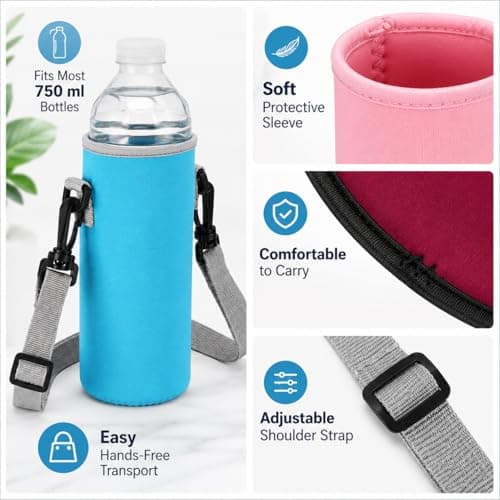 Trevixor 4Pcs Water Bottle Carrier with Shoulder Strap, Canvas Bottle Holder Bag, Portable Sleeve Pouch for Travel, Hiking, Gym and Outdoor Use — view 4