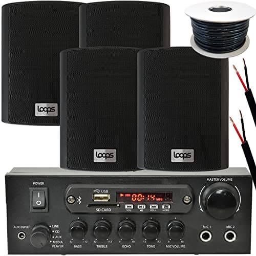 Loops Outdoor Bluetooth Speaker Kit 4x Black Karaoke Stereo Amp Garden BBQ Parties