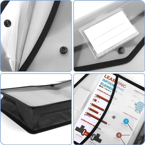 A4 Plastic Wallets, 5 Pcs Popper Wallet Plastic Document Folder Premium Pockets Files Envelope for School Office Home, with Snap Closure and Card Slot, Black — view 3