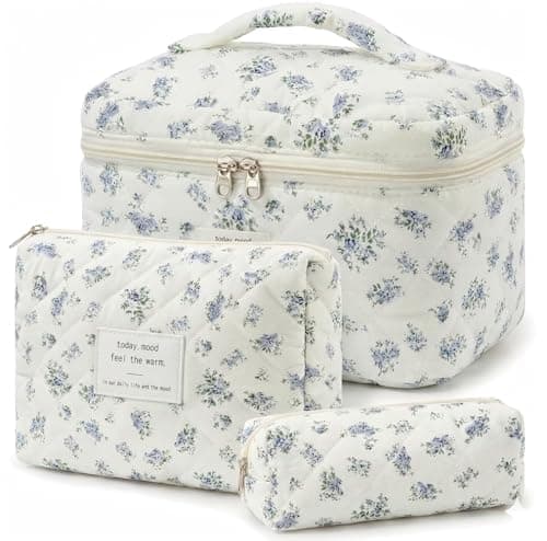 3 Piece Makeup Bag Set for Women, Aesthetic Travel Wash Bag & Cosmetic Pouch Organiser, Lightweight Toiletry Bags with Sturdy Zips for Skincare, Beauty & Daily Essentials
