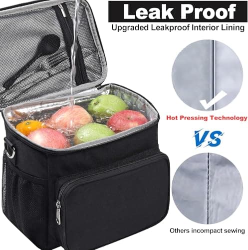KANGSIT 9L Insulated Lunch Bag, Fits 12 Cans, Large Soft Cooler Tote, Black — view 6