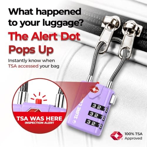 Sure Lock TSA Compatible Travel Luggage Locks, Inspection Indicator, Easy Read Dials TSA Approved with Zinc Alloy, Purple 2 Pack, Earnest — view 3