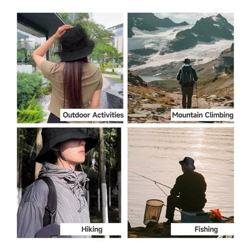 Waterproof Bucket Hat for Men and Women, Foldable Boonie Sun Hat with Wide Brim, UPF 50+ UV, Adjustable Chin Strap, Quick Dry Rain Hat for Fishing, Hiking, Camping, Travel and Outdoor Use (Black) — view 4