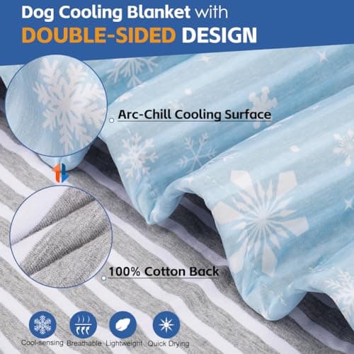 Deamoser Dual-Sided Cooling Blanket for Dogs & Cats,Lightweight Self Cooling Blanket with Ice Silk & Natural Cotton 104x76cm, Breathable Pet Summer Throws for Travel, Machine Washable (M, Blue) — view 3