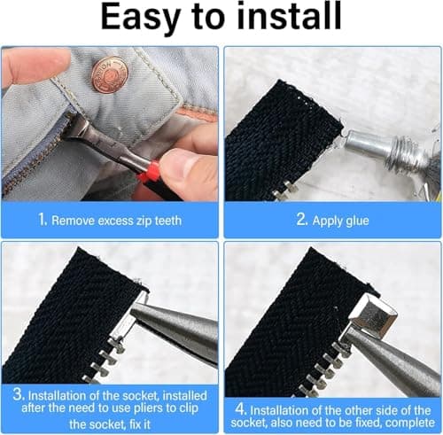 FEIGO Zip Repair Kit with Pliers, 81pcs Zipper Repair Set (#3#5#8#10), Metal Replacement Zipper Sliders & Stops for Jackets, Jeans, Bags, Luggage, DIY Sewing Kit — view 6