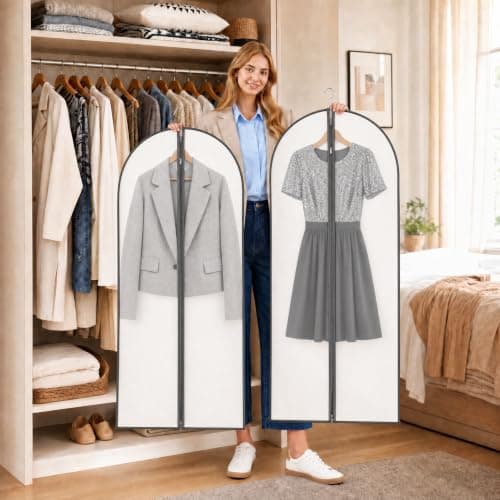 Boyfield 2 Pack Dress Bags - 140x60cm Clothes Storage Bags & Suit Bag Covers for Travel and Garment Protection (Matte White) — view 5