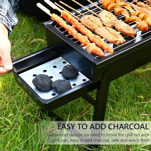 HOMIVION® Portable Folding Charcoal BBQ Grill, Comapct Outdoor Barbecue, Iron Grill with Foldable Legs, Lightweight Camping BBQ for Garden, Picnic & Travel (60 x 22.5 x 32 cm) — view 4