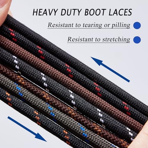 LOEZYICH 2 Pairs Round Strong Boot Laces, Heavy Duty Work Shoe Laces for Walking Boots, Hiking Boot, Safety Boots, Outdoor Thick Replacement Shoelaces for Trainers Shoes, Black, 130cm — view 3