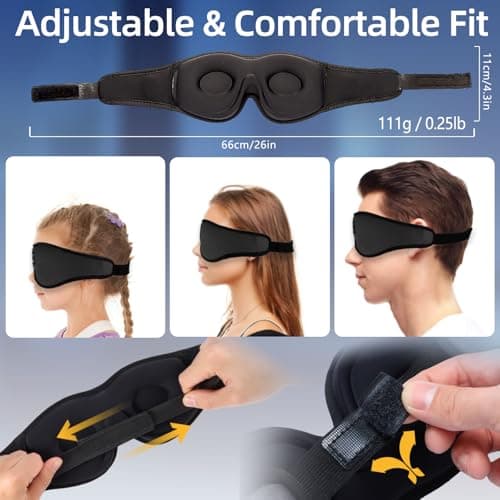 Bluetooth Sleep Mask, Wireless Headphones Headband 3D Breathable Eye Mask for Sleeping with Bluetooth Speaker for Meditation, Travel, Yoga, Relaxation, Adjustable Sleep Earphones for Men Women (Black) — view 5