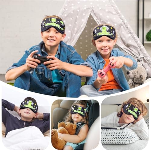 TeTupGa 2 Pack Sleep Mask for Kids Boys, Silk Blackout Eye Mask for Sleeping, with Adjustable Strap Adult Children's Bedtime Eye Cover for Side Sleepers, Travel & Home Use (2pcs BATT1) — view 6