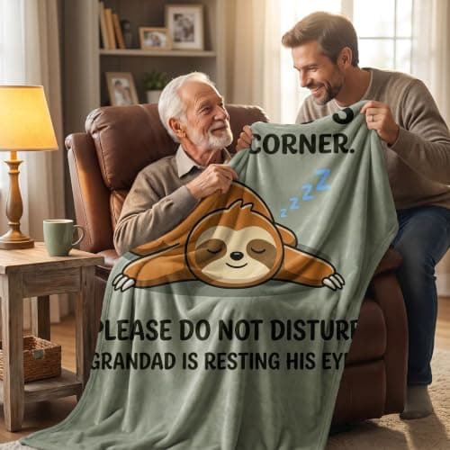 Funny Grandad Gifts from Grandchildren, Cozy Sloth Blanket for Grandparents, Grandpa Birthday Presents from Grandkids, Personalised Gift for Grampy From Grandson Granddaughter on Christmas, 50 x 60 in — view 5