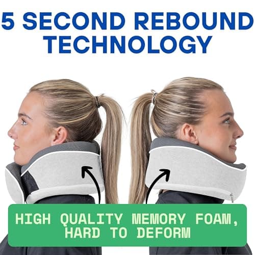 Relaxd Travel Pillow for Adults | Adjustable Memory Foam Neck Pillow for Travel | 360 Degree Neck Support | Removable Pillow Case | Includes Eye Mask, Earplugs, Travel Bag | Light Grey | UK Brand — view 5
