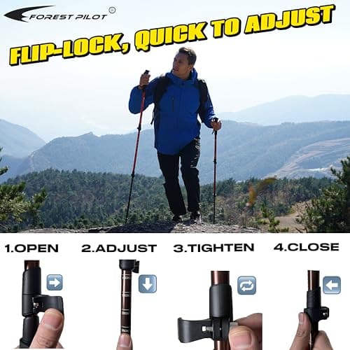 FOREST PILOT Trekking Poles - Lightweight 7075 Aluminum with Flip Lock & All Terrain Accessories - Pair of 2 Walking Sticks for Hiking with EVA or Beech Wood Grip (EVA Grip- Orange) — view 4