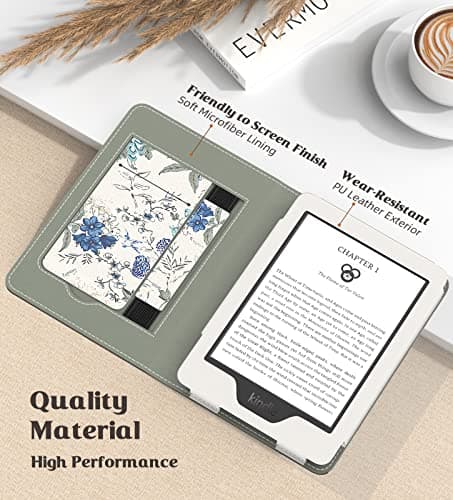 MoKo Case for 6" Kindle (11th Generation,2024/2022), Blue Flower on White — view 4
