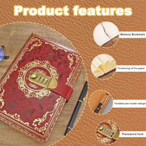 FEIHS 1 Piece Leather Password Notebook,for work memos and study notes — view 3