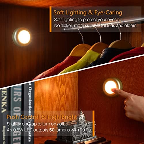 STAR-SPANGLED 2.8” Stick on LED Puck Lights AAA Battery, 5 Pack Golden Warm — view 2