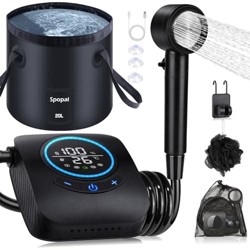 Spopal 8000mAh Portable Camping Shower Pump Kit with 20L Collapsible Bucket