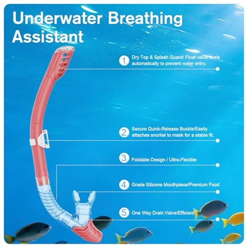 BuyCard Snorkel Mask,180 Degree Panoramic View Dry Top Snorkeling Gear，Safe Anti-Leak Anti-Fog Diving Mask, Snorkel Set and Swimming Goggles (Pink) — view 5