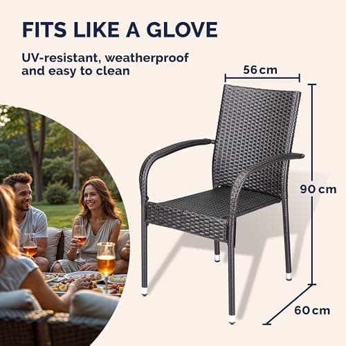 CASARIA® Garden Chairs Set of 4, Stackable Rattan Outdoor Dining Chairs — view 2