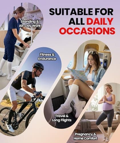 PULIOU Compression Socks for Women and Men, 20–30 mmHg Graduated Compression, All-Day Comfort Circulation Knee High Flight Socks for Flying, Travel, Sport, Nurses, 2 Pairs, Beige S-M — view 6