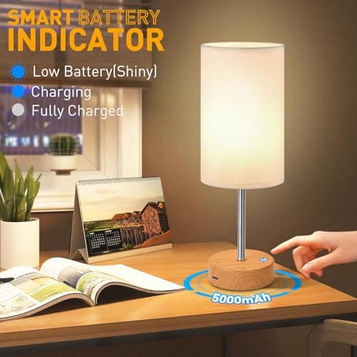 YOIZO Cordless Table Lamp 5000mAh Rechargeable | Battery Operated Lamps with Brightness Memory, Stepless Dimmable, Portable Touch Control Bedside Lamp for Home/Bedroom/Indoor-Outdoor (Wood) — view 4