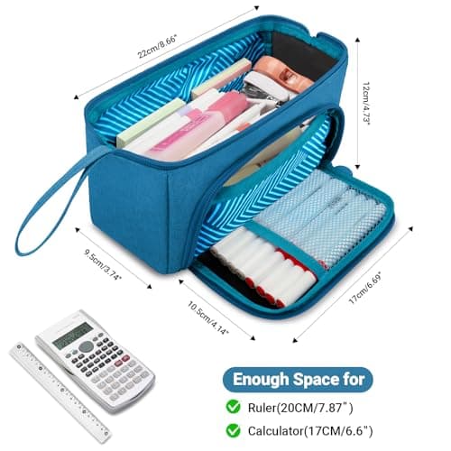 ZYB Pencil Case Large Capacity Pencil Case,Large Pencil Pouch with Compartments Handheld,Multifunctional Stationery Pouch Makeup Bag Gift for School Office Kids Girls Boys Adult Women Men-Teal — view 2