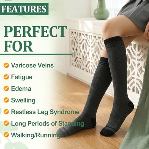 Zuimei 3 Pairs Compression Socks for Women Men Bamboo Viscose Knee High Sock 20-30 mmhg Flight Socks for Work Pregnancy Nursing Flying Sports Long Standing — view 3