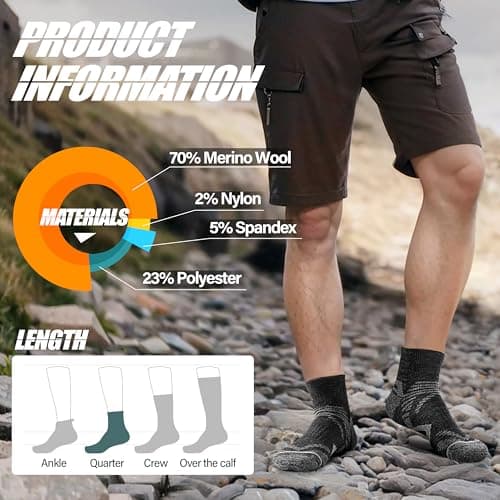 ANTSANG 6 Pairs Merino Wool Quarter Socks Running Walking Hiking Compression Support Breathable Thermal Warm Thick Cushion Ankle Unisex Socks for Women Men(7-11, Black Series) — view 5
