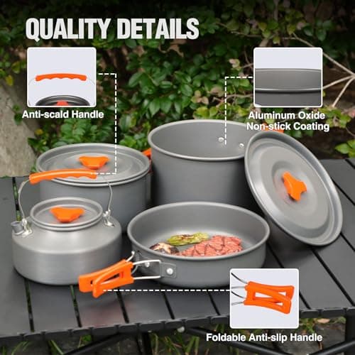 REDCAMP 23 PCS Camping Cookware Set for Family, Compact & Folding Backpacking Cookset for 4-5 Persons, Anodized Aluminum Lightweight Camping Pots and Pans Set — view 6