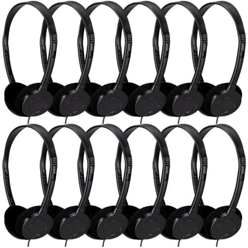 Konohan 10 Pack Bulk Wired On-Ear Headphones with 3.5mm Jack Adjustable Lightweight Individually Wrapped Headphones for Students Classroom School Library Office Travel (Black)