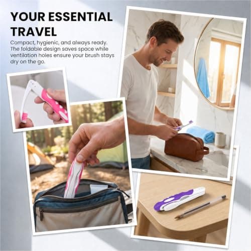 2Pcs Folding Toothbrush, Portable Travel Toothbrush Set, Lightweight Soft Tooth Brush for Travel, Camping, Hiking, Office (Pink & Purple) — view 6